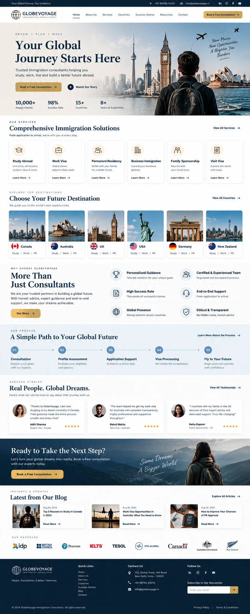 Full immigration consultancy website design from navigation through to footer