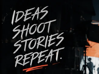 Close crop of the Ideas Shoot Stories Repeat headline in brush script