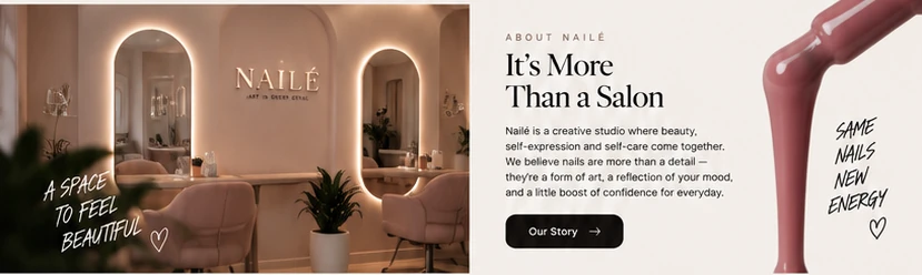 About section: It's More Than a Salon, with studio interior photography