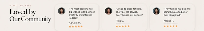 Client reviews with names and star ratings