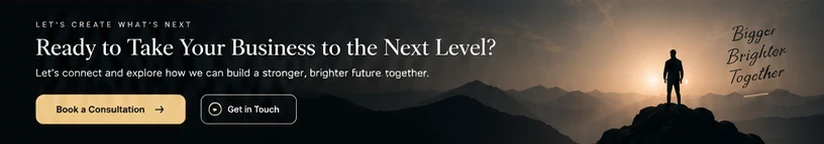 Closing band: Ready to Take Your Business to the Next Level? with consultation and contact buttons