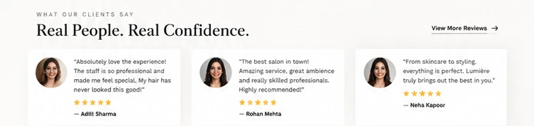 Client reviews with star ratings